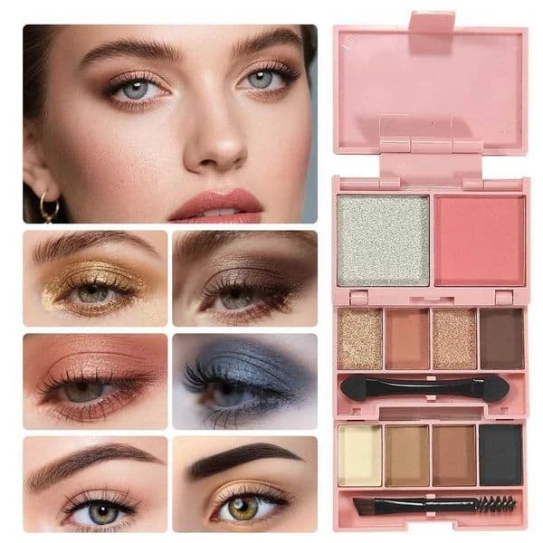 Rich Color Eyeshadow Highlighter Blush Contour Palette Waterproof Long Lasting Portable Mini Three Fold Makeup Tray Z260406