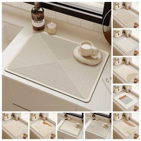 Minimalist Line Design Diatomite Drying Mat Super Absorbent Countertop Pad Kitchen Sink Dish Drying Coffee Machine Simple DecorT260403