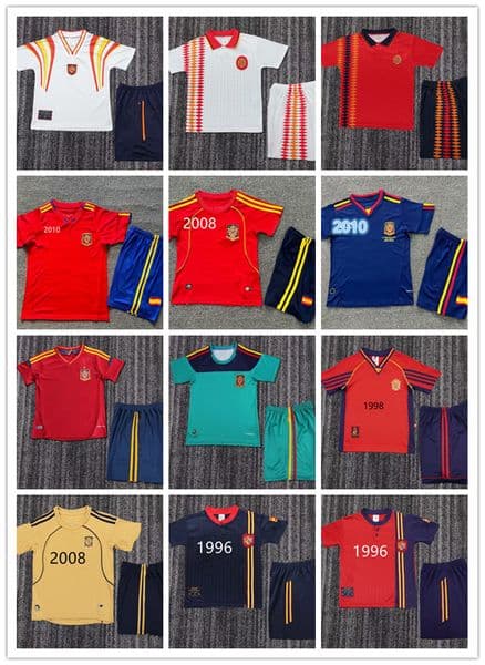2008 2010 2012 Spain retro kids kit soccer Jerseys 94 96 98 08 10 12 Camiseta de futbol RAUL XAVI Hierro ALONSO Caminero A.Iniesta PUYOL PIQUE TORRES child set