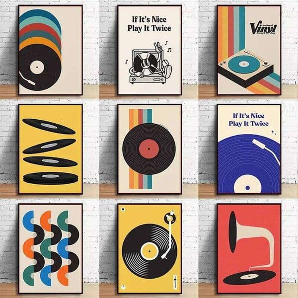 Retro Vinyl Record Print Mid Century Music Minimal Pastel Poster Colorful Wall Art Trendy Minimalist Turntable Home Room Decor 26L0406