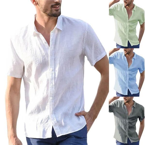 Summer Cotton Linen Shirts For Men Casual Short Sleeved Shirts Blouses Solid Turn-Down Collar Formal Beach Shirts Male Clothing 260323