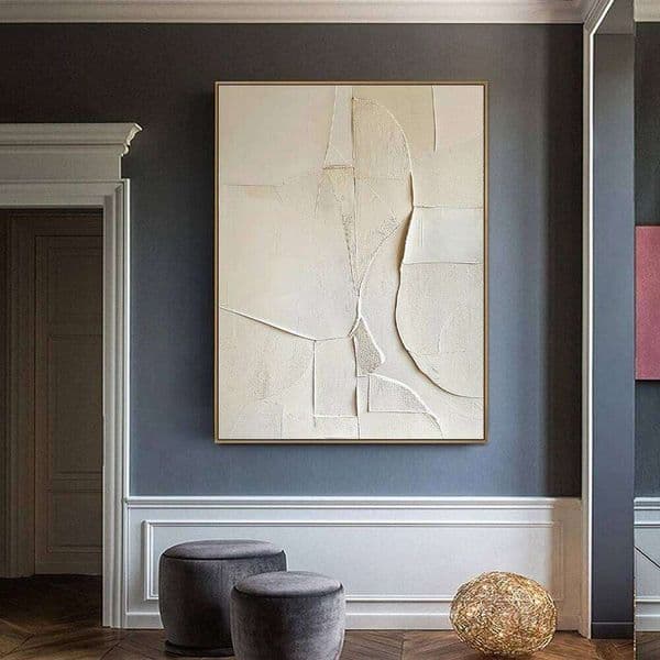 Creamy Minimalist Large 3D Texture Wall Art Beige and White Abstract Canvas Oil Painting Modern Wabi Sab 26L0406