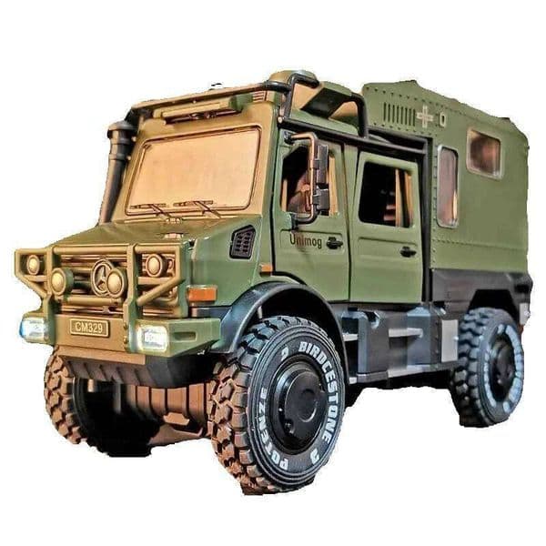2026 new 1 28 unimog u4000 motorhome alloy crosscountry touring car diecast toy offroad vehicles model sound and light kids gifts z250224 toy