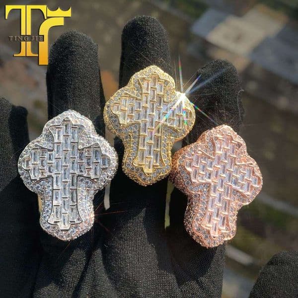Tingjie New Product European and American Hot-Selling Cross Sugar Zirconia Ring Personality Hip-Hop Trendy Brand Couple Accessories In Stock