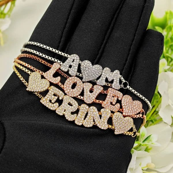 Fashionable bubble zircon twenty-six letter bracelet with zircon letterbracelet pendant mothers day gift 260403