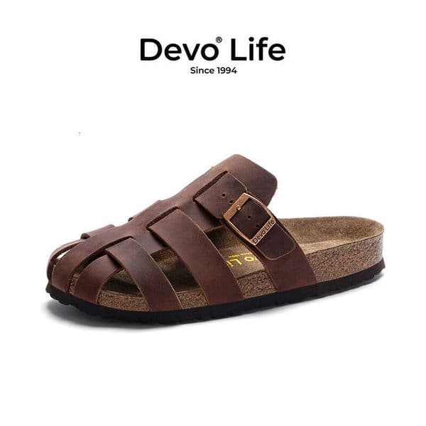 Devo Life Cork sandals, cowhide shoes, designer shoes breathable mesh shoes, summer fashion shoes, outdoor casual shoes, free shipping 24025