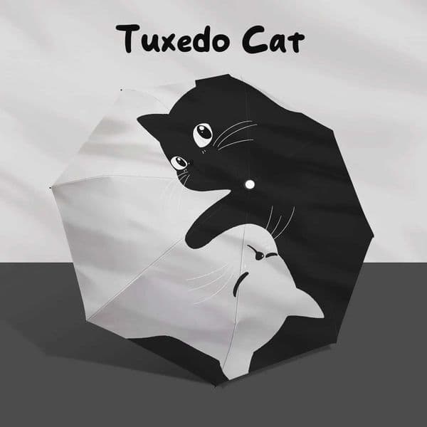 Cartoon black and white cat automatic umbrella female dual-purpose folding sun umbrella sun shading and UV sun shading man H260406