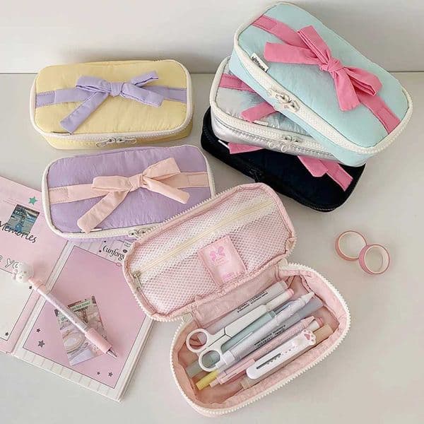 Candy Colored Ballet Style Ins Style Craft Pencil Case Minimalist Bowknot Buggy Bag Student Stationery Bag Desktop Storage Bag H260406