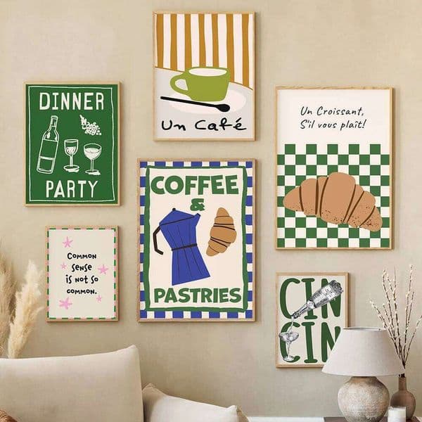 Color Food Art Quote Poster Coffee And Pastries Club Canvas Wall Prints Dinner Party Kitchen Pictures for Living Cafe Home Decor 26H0406