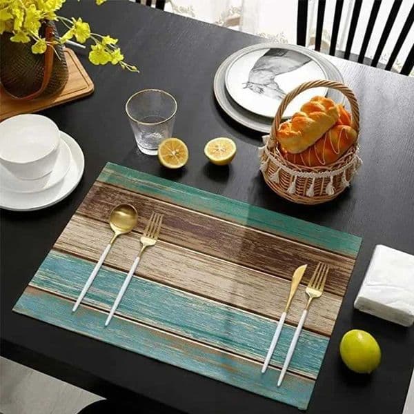 4/6/8pcs Vintage Wood Grain Printed Placemats Suitable for Table Decoration Floral Pattern Washable Home Dcor and Holiday GiftsT260403