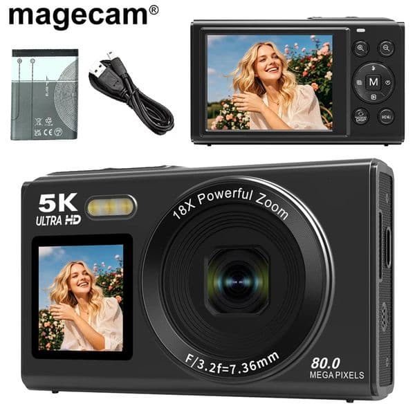 Magecam Digital Camera 5K 80MP 18X Digital Zoom Dual IPS Screen Camera WIFI Cam Vintage Vlog Video Recorder for Pography 260403