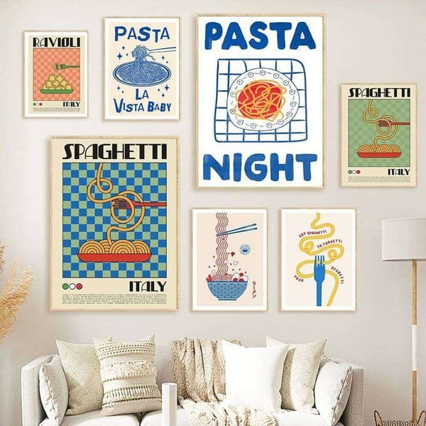 Spaghetti Ramen Noodles Print Colorful Poster Retro Food Funny Wall Art Canvas Painting Trendy Decor Pictures For Kitchen 26H0406