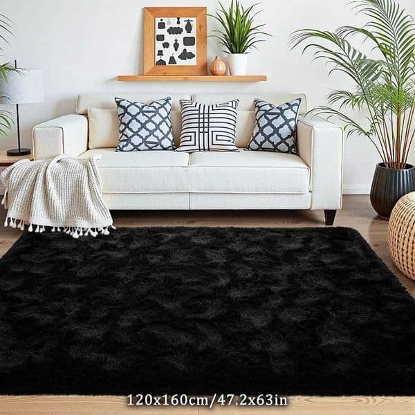 VIKAMA Luxury Black Large Area Plush Rug for Living Room Bedroom Fluffy CarpetShaggy Soft Bedside Rug Small Bathroom Floor MatT2600406