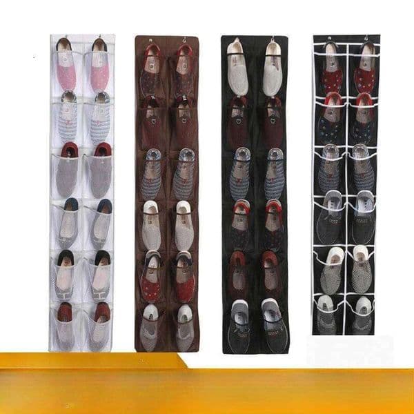 Over the Door Shoe Organizer, 12 Large Breathable Mesh Pockets, Space Saving Hanging Holder, Non-woven Storage Bag 26Y0406