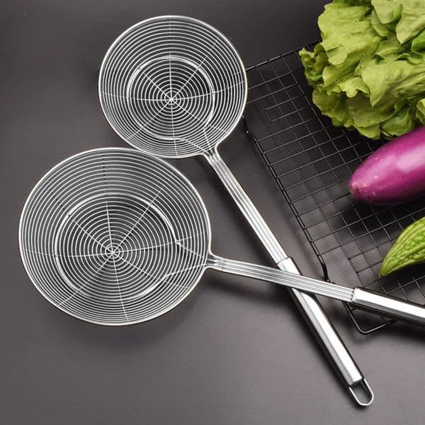 1 Stainless Steel Double Round Spoon Reinforced and Thicker Kitchen Restaurant Frying Fish Noodle Fishing Slag Isolation 260403