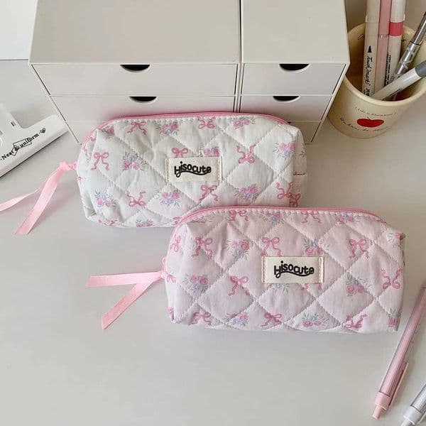 Bowknot Bow Stationery Bag Desktop Storage Large Capacity Korean Style Pencil Case Pink/White Ins Style Bow Pencil Pouch School H260406