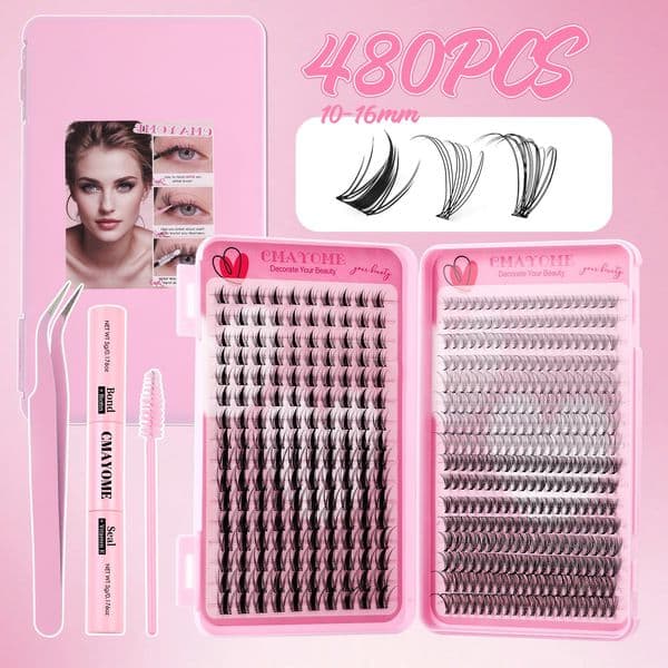 DIY Individual Eyelashes Fluffy Wispy Lash Clusters Kit with Lash Bond & Seal Strong Hold Handmade Reusable Eyelash Extensions Natural Looking DIY Segmented Lashes