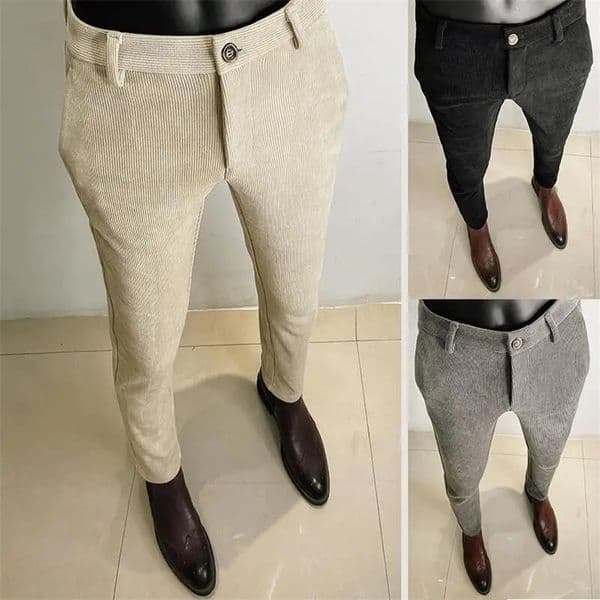 Autumn Winter Thickened Woolen Suit Pant High Quality Men Business Slim Striped Trousers Formal Wear Office Social Dress Pants 260403BJ