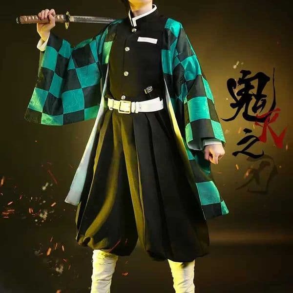 Anime Tanjirou Kamado Cosplay Demon Slayers Kimetsu no Yaiba Cosplay Costume Wig Mask Kimono Cloak halloween Uniform Adult Kids S260406