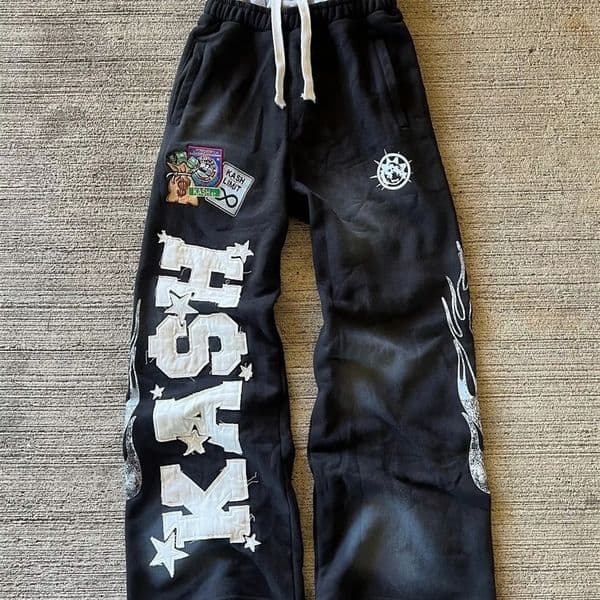 American Sweatpants Y2K Men Pants Hip Hop Letter Patch Retro Double Layer n Elastic Waist Baggy Jogging Casual Pants Gothic 260319CJ