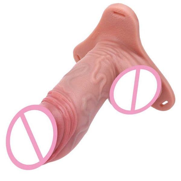 FAAK Wearable Realistic Double Hollow dildo Strapon Large Penis Sleeve Silicone Cock Cage Lock Ring Sex Tos For men Flirting