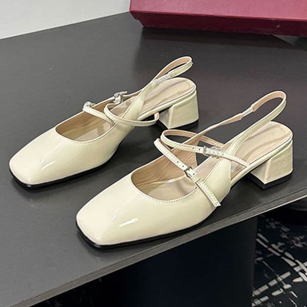 Square Headed Womens Sandals Famous Designer High Heels Women Open Heel Sandals Roman Shoes Leather Strap At The back thick heel outsole Outdoor Party