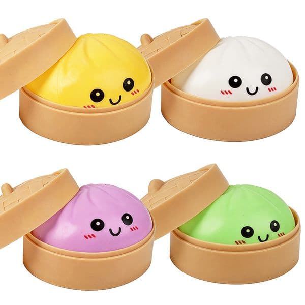 New Colorful Dumpling Squishy Toys with Steamer Simulation Bun Squishy Anxiety Stress Relief Sensory Toys Slow Rebound Fidget Toys for Kids and Adults with Autism.