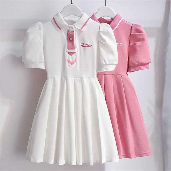 Kids New Short-sleeved Dress Fashion Girls Skirt Small Fragrant Wind Sweet Pleated Princess Dress Casual Childrens Clothing L260407