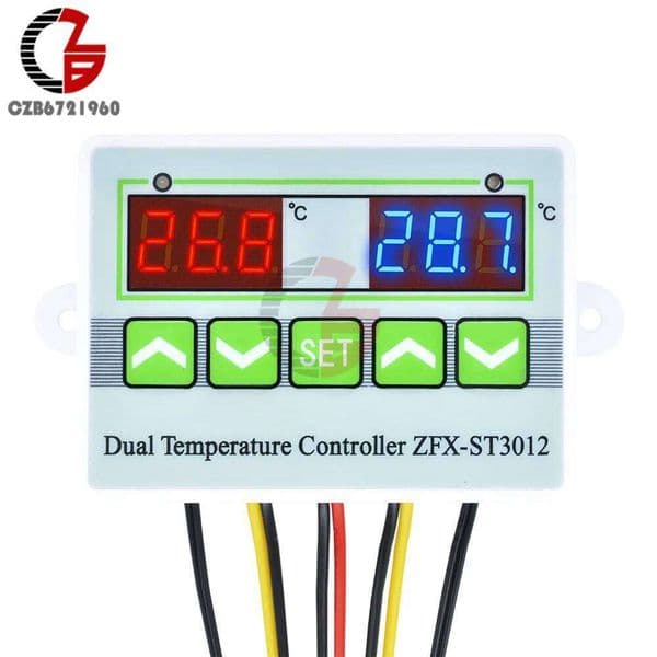110V 220V 12V 24V Dual Digital Thermostat Temperature Controller Regulator Indoor Incubator Aquaculture Heating Cooling Control