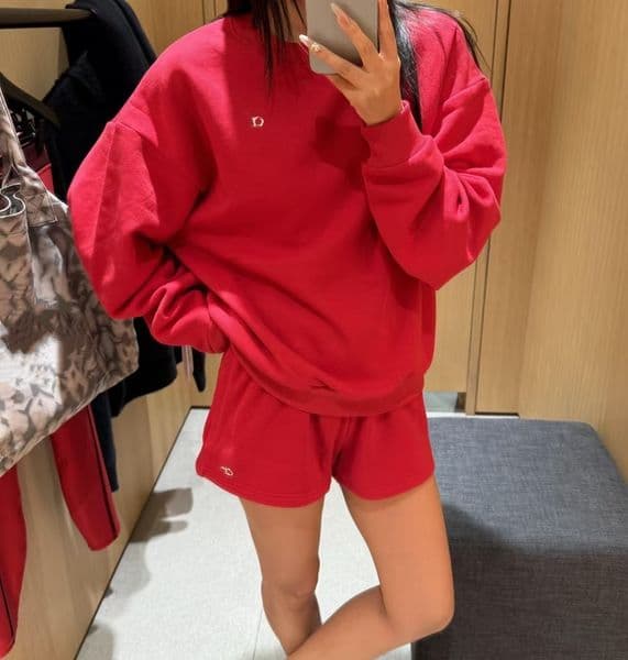 aalosets women clothes set alone shorts Terry Cotton Shorts for Women Round-neck loose sweatshirt solid color set simple and versatile