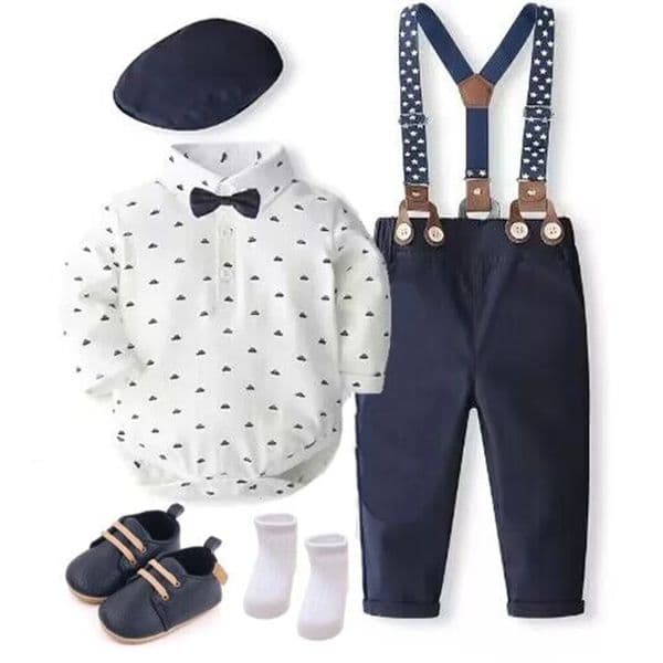 Gentleman Baby Clothes Dressy Outfits for Boys Suit Dress Boy Kids HatRomperShoesSocksPants 260407