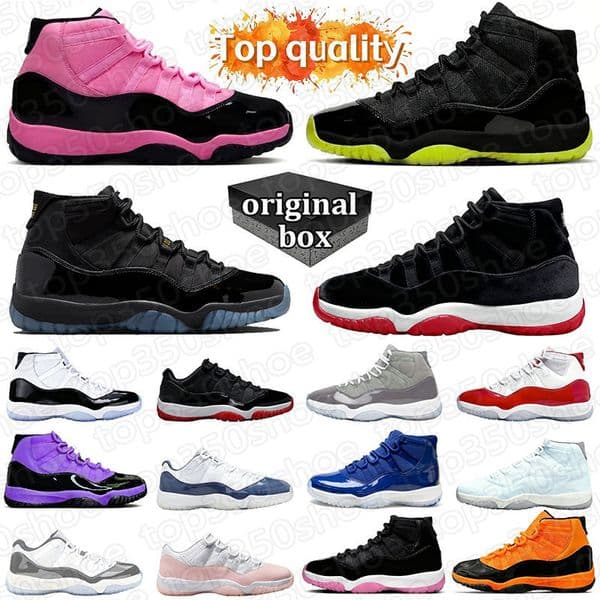 With Box Designer jump mans 11 11s basketball shoes gamma blue cherry mid for men women high low Cement Green Snakeskin Bred Rose Gold Space Jam Sneakers