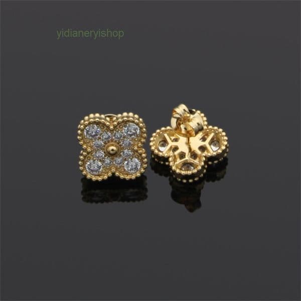 designer earring vanes cleef classic four-leaf clover mini stud earrings for women full of diamonds trendy luxury fashion earrings