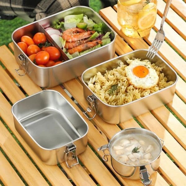 Stainless Steel Square Lunch Box Sealed Insulation Bento Box Lunch Box Canteen Large Capacity Compartment Lunch Box 260403