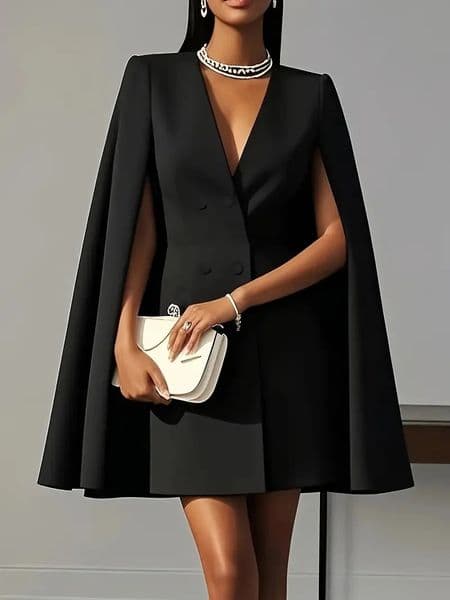 Autumn commuting doublebreasted shawl cloak solid colour suit dress womens clothing 260407