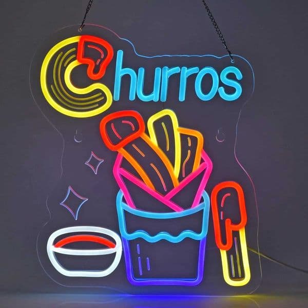 Churros Neon Sign for Bakery Shop Decor Colorful LED Light Wall Art Spanish Dessert Cafe Advertising Vibrant Open Sign Gift Idea Z260407