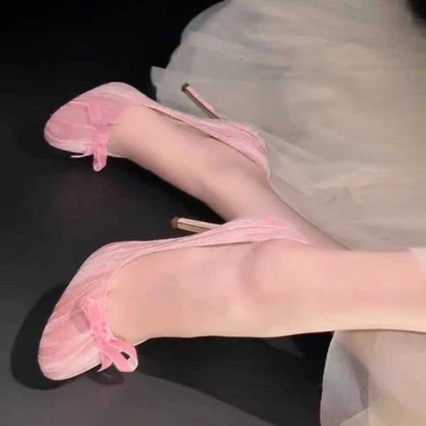 Suede Stiletto Single Shoes Womens Fashion Round Toe Shallow Bow Slip-on Non-Slip High Heels Z260407