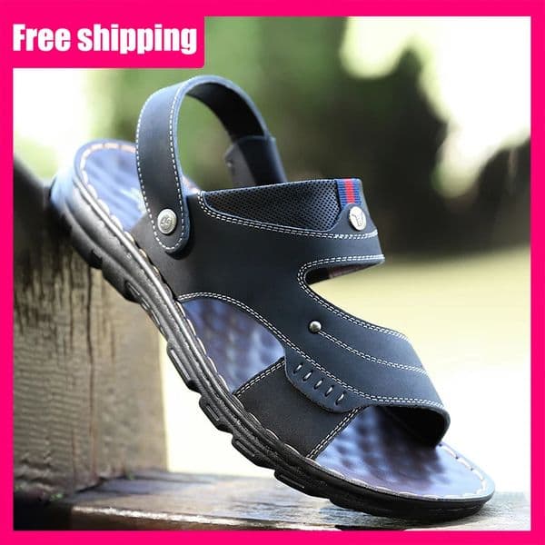 Men Sandals Summer Fashion Leather Open Toed Hollow Comfortable Outdoor Non Slip Beach Shoes Soft Flat Slippers for Teenager 260403