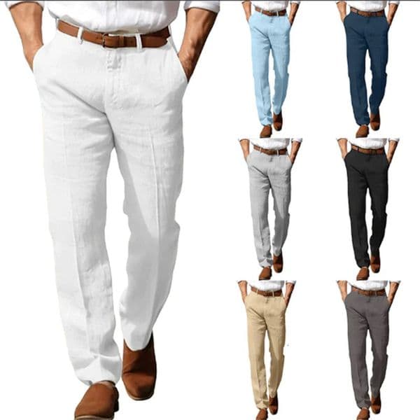 Mens Formal Linen Summer Pants Straight Tube Solid Color Comfortable Breathable Business Fashion Basic Style Trousers 260407