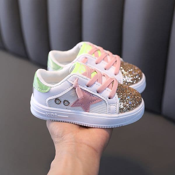 Girls Boys Glitter Sneakers Easy Wear Sparkle Sequin Casual Shoes Cute Fashion Princess Shoes for Kids Party School Daily Wear Walking Free shipping