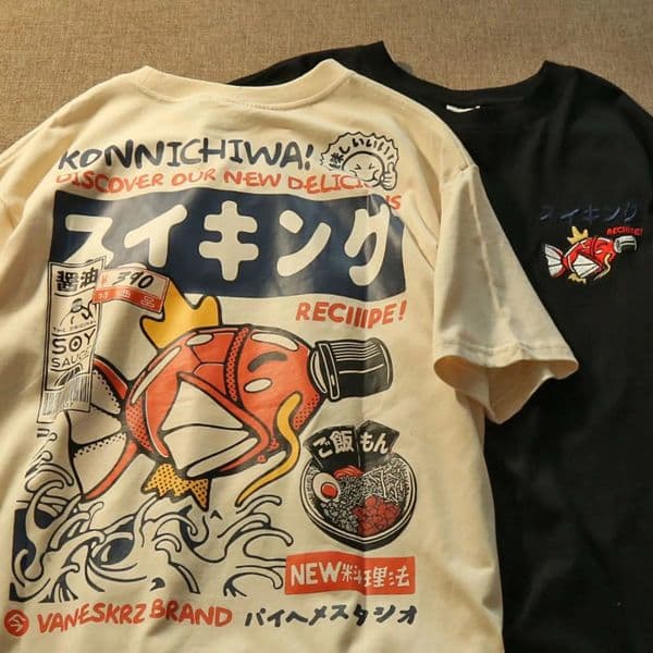 Japanese Streetwear T-shirt Men Koi Fish Soy Sauce Print Casual Women Short Sleeve Tee Summer 2025 Anime Fashion Y2k Clothes 260407BJ
