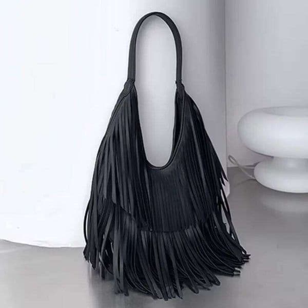 Tassel Large Capacity Brand Tote Black Leather High Quality Luxury Fashion Women Shoulder Soft Casual Hobos Armpit Bag Suotong260407