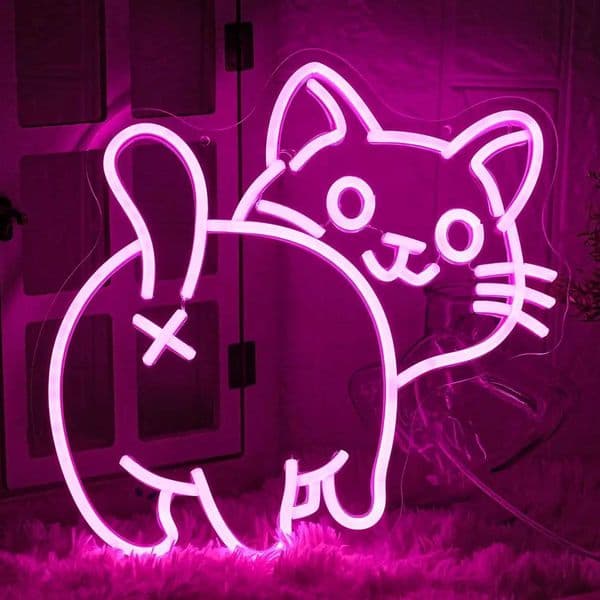 USB Dimmable Cute Cat Neon Light with XO Symbol Pink Glow for Bedroom Home Bar Decor Playful Animal Wall Art Romantic Gift Z260407