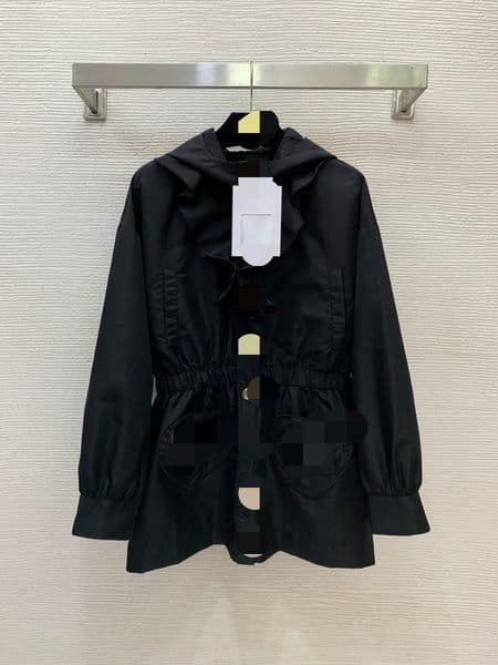 D26032072 2026 new style - ruffled edge, heart-shaped pocket, adjustable elastic waist, slimming and flattering long-sleeved hooded coat! black