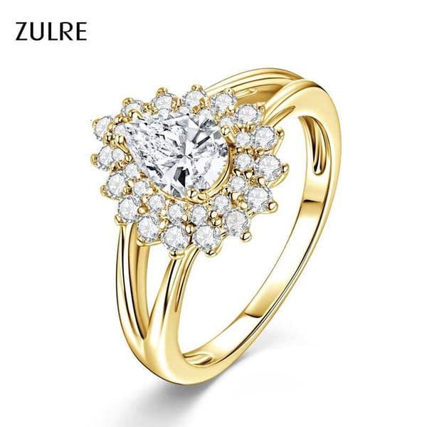 Water Droplet Love Romantic Fashion Cluster 5x8mm 1ct Pear Moissanite Eternity Band Halo Engagement Ring for Women