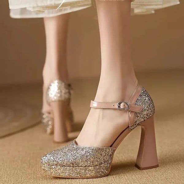 Womens Champagne Gold Crystal High-Heeled Wedding Shoes Style Sandals with All-Rhinestone Pointed Toe Sexy High Heels 260407