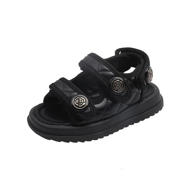 Children Summer Sandals Chic Girls Casual Solid Black Kids Fashion Princess Japanese Style Classic Flowers Buckle 260407