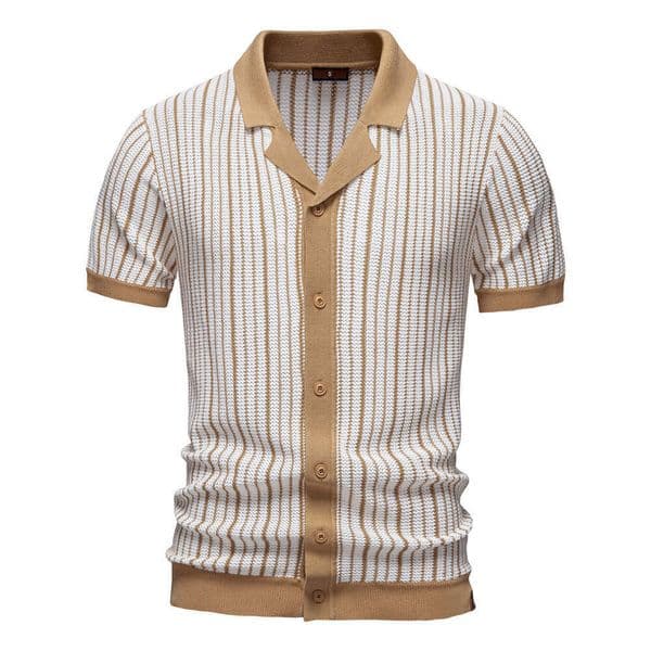 T Shirt Tops Summer New European And American Trade Men's Short Sleeve Knitted Striped Fashion Business Polo Shirt For Men Men's Clothing