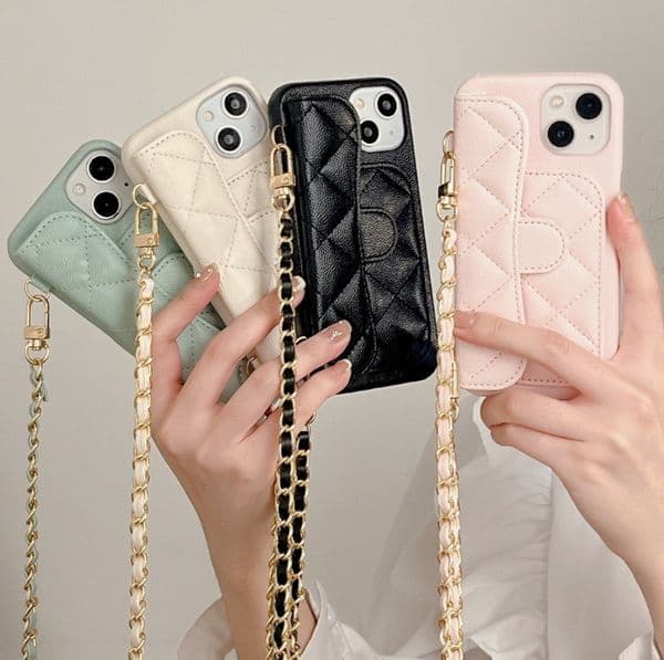 2026 New Fashion Crossbody Designer Phone Case For Apple Iphone 17 16 15 14 cologne perfume 13 Luxury Diamond Leather Chains Card Holder Wal