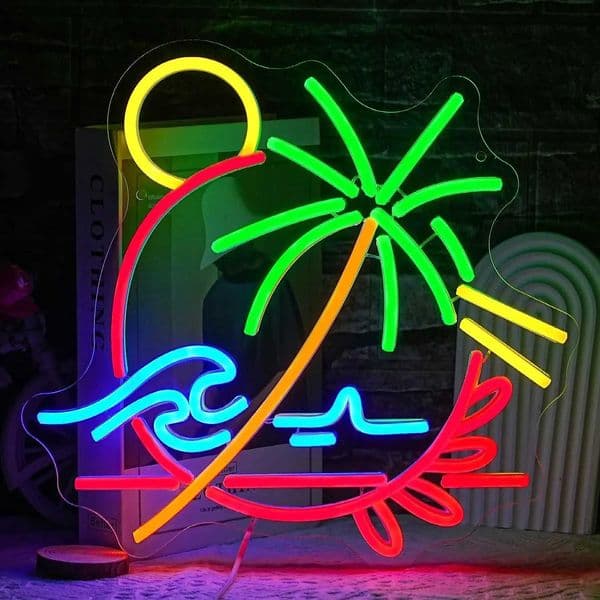 Summer Beach LED Neon Sign for Home Bar Bedroom Decor Tropical Sunset Palm Tree Wave Wall Art Create Vacation Ambiance Lighting Z260407